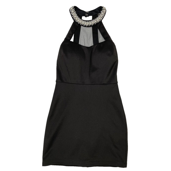 Speechless Black Rhinestone Collar Halter Bodycon Cocktail Dress Sz 3 - Picture 1 of 11